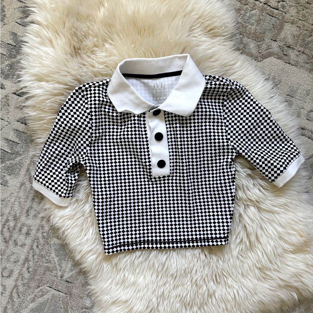 IVL Collective Checked Golf or Tennis Polo Cropped Top (S)